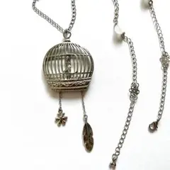 ネックレス　鳥カゴ　鳥　花　羽　メルヘン　森ガール　フェアリーグランジ　y2k