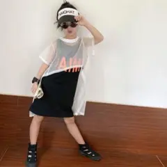 【新品未使用】英字タンクワンピース+網デザイントップス2点セット160サイズ