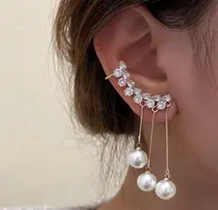 【新品】　ピアス装飾パールダイアモンド風人工石ピアスイヤリング耳飾りアクセサリー