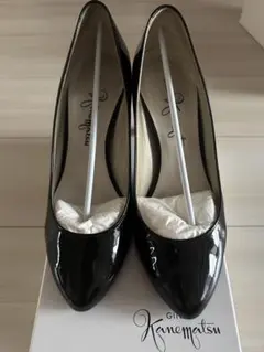 銀座 かねまつ 靴 23.0 木型 ワイズ D エナメル 黒 ブラック パンプス