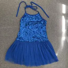 M 青いスパンコールドレス ハルターネック