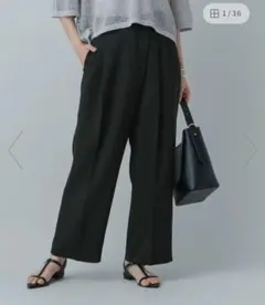 リネンライククラップワイドパンツ グローバルワーク