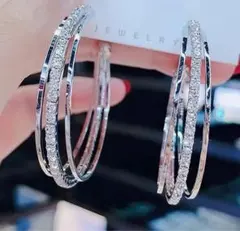 フープピアス シルバー ラインストーン キラキラ 大ぶり 高見え 上品