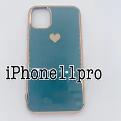 iPhone11pro ハートケース　メタリック フレーム グレー