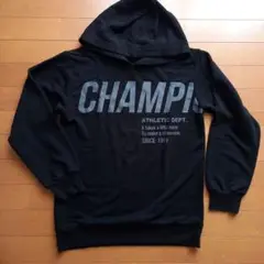 CHAMPION ブラック フード付き長袖カットソー
