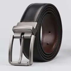 【ブラック＆ブラウン 】リバーシブルベルト 360°回転バックル サイズ調整可