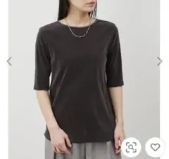 mila owen フロッキーベロア後ろスリット半袖トップス グレー