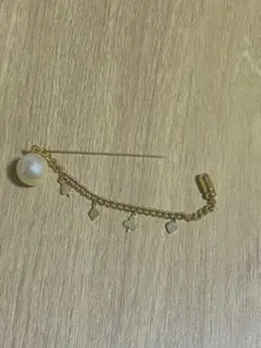 【美品】Vintageゴールドチェーン パールブローチ トランプチャーム付き