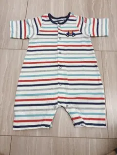 美品ミキハウス ホットビスケッツ ロンパース 50 60 ボーダー 新生児 半袖