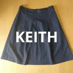 KEITH レディース ネイビー シルク混 ひざ丈 フレアスカート