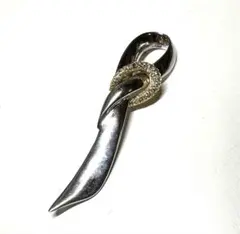 ヴィンテージ風 リボンデザイン ブローチ ラインストーン ゴールド×シルバー