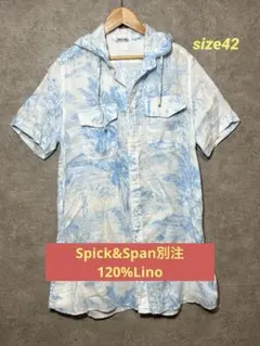 120%lino スピック＆スパン取扱い 半袖リネンシャツ フード付 XL相当のサムネイル