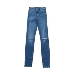 スキニーデニム 青 ダメージ加工