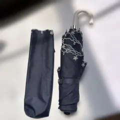 折りたたみ傘 晴雨兼用 ネイビー 刺繍のサムネイル