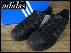 新品 アディダス スーパースター II レザー スニーカー 黒/緑 27.5 ①
