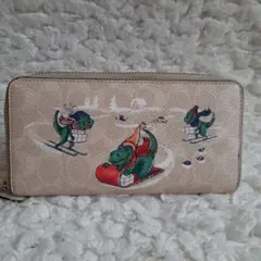 極美品　COACH　レキシー　 長財布 シグネチャー　ラウンドジップ 恐竜