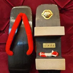 昭和レトロ　戸田屋 木製下駄 黒赤