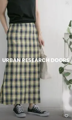 URBAN RESEARCH DOORSリネンチェックタイトスカート麻100%夏のサムネイル