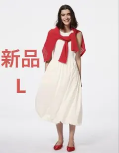 GU バブルヘムワンピース　ノースリーブ　ワンピース　バブル　オフ ホワイト　L