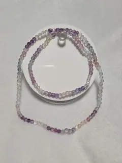 フローライト ３連 多面カット ネックレス 連材　天然石ブレスレット