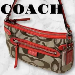 【美品】COACH ワンショルダーバッグ デイジー シグネチャー　オレンジ肩掛け