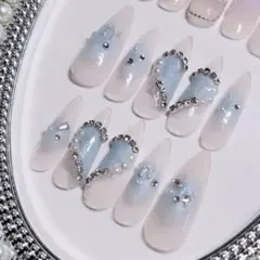 現品 水色 ネイルチップ ワンホンネイル きらきらネイル 夏 チークネイル 青