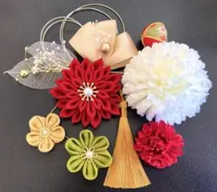 成人式髪飾り 古典色ちりめん細工