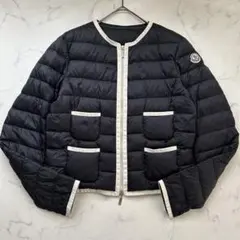 モンクレール ノーカラー ダウンジャケット ワッペン ネイビー トリミング