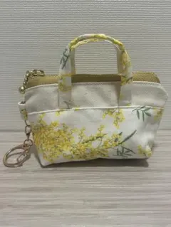 ミモザ柄 ミニポーチ ハンドメイド