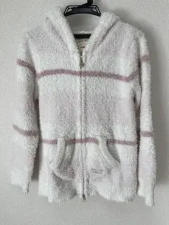 ジェラートピケ　ルームウェア上下セット　ホワイト/ピンク　フード付きボア