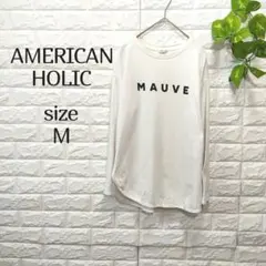 【アメリカンホリック】長袖 ロンティー M 白 ロゴ ラウンドカット チュニック