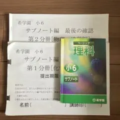 【未使用】希学園ベーシック理科 小6 サブノート SQ79-192 希学園 ベーシック 理科 小6 オリジナルテキスト サブノート