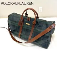 美品【ポロラルフローレン】ボストンバッグ ショルダーバッグ 緑 チェック ポニー