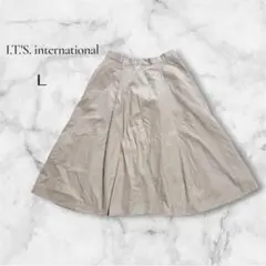 【イッツインターナショナル】フレアスカート ベージュ L コットンウエストゴム