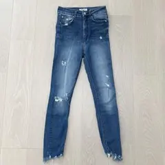 ZARA ザラウーマン ダメージデニム パンツ S USA2のサムネイル