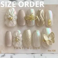 【サイズオーダーNo.126】振袖　成人式　白　パール　金 ぷっくりフラワー