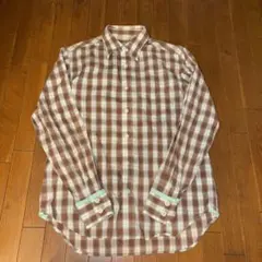 BEAMSブラウン チェック柄 長袖シャツ