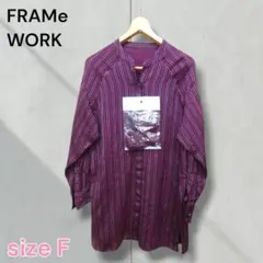 FRAMe WORK 臙脂色 ストライプ ボウタイ付き 長袖シャツ F キュプラのサムネイル