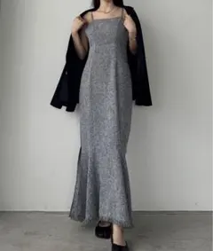 ツイードハイウエストマーメイドキャミワンピース