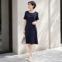 HIROKO BIS ヒロコビス　デザインワンピース　半袖ワンピース　ネイビーのサムネイル