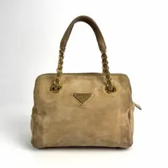 PRADA プラダ スエード ゴールドチェーン 三角ロゴ ショルダーバッグ