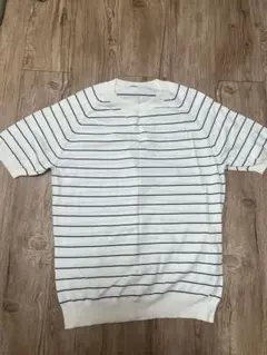 ホワイト/ネイビー ストライプ 半袖Tシャツ Mユニクロ