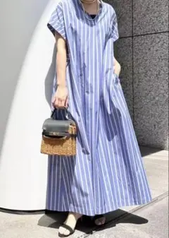 ノーリーズ☆26400円☆サックスブルー☆シャツワンピース ロング