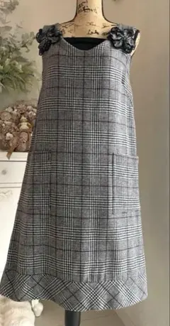 プリンチペッサ☆春先まで着れるグレンチェックノースリーブワンピースジャンスカ