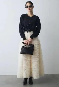 【セット商品】Frene/リボン装飾付き黒トップス/ホイップチュールスカート