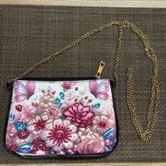 ハンドメイド花と蝶のデザインショルダーバッグ