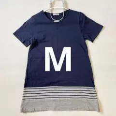 チュニック 半袖 Tシャツ ボーダー M おしりが隠れる 体型カバー ネイビー