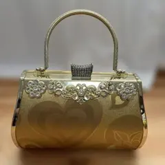 ゴールド ストーン装飾 クラッチバッグ