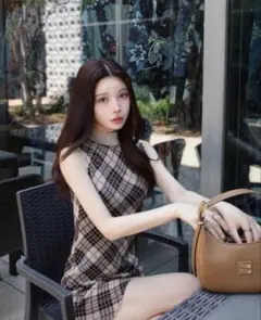 Darich チェックジャガードノースリニットミニワンピース