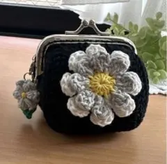 ハンドメイド かぎ編みがま口ポーチ 小銭入れ 花モチーフ編み グラニー